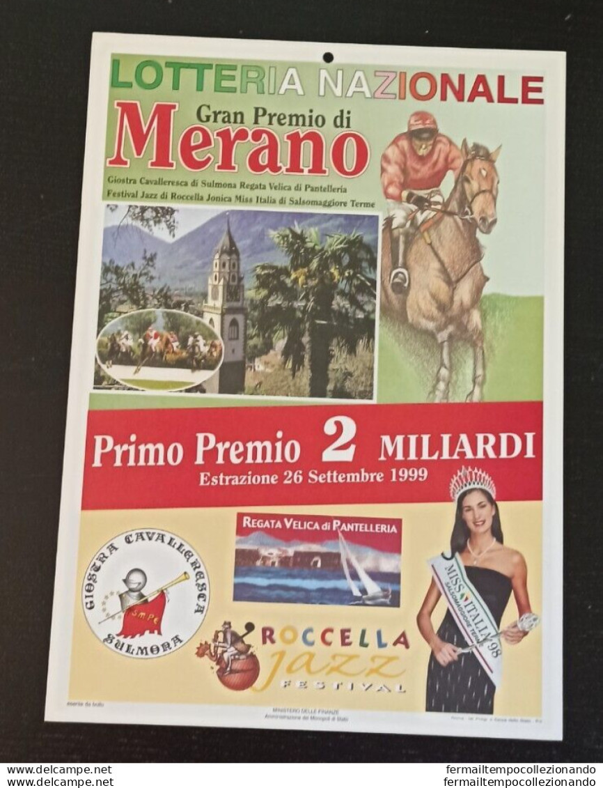 Bl3 Locandina Lotteria Nazionale Merano Pantelleria Miss Italia Roccella Festiva - Lottery Tickets