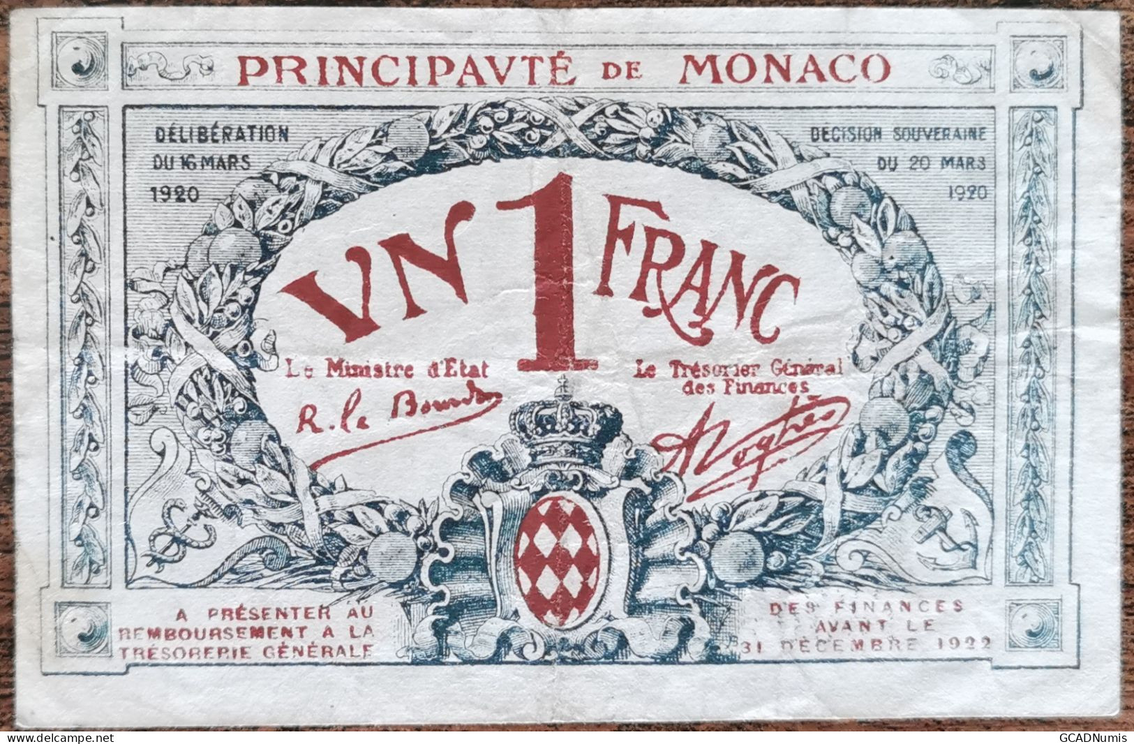 Billet 1 Franc Chambre De Commerce MONACO 1920 - Nécessité - Série E 150073 - Mónaco