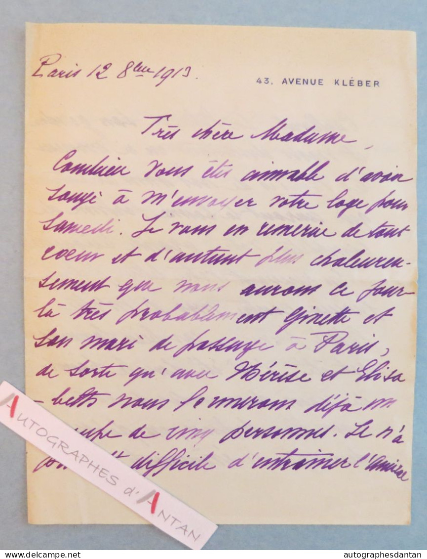 ● L.A.S 1913 Vice Amiral René Julien MARQUIS - Né à Rochefort En Charente Maritime Décédé à Nice - Lettre Autographe - Político Y Militar