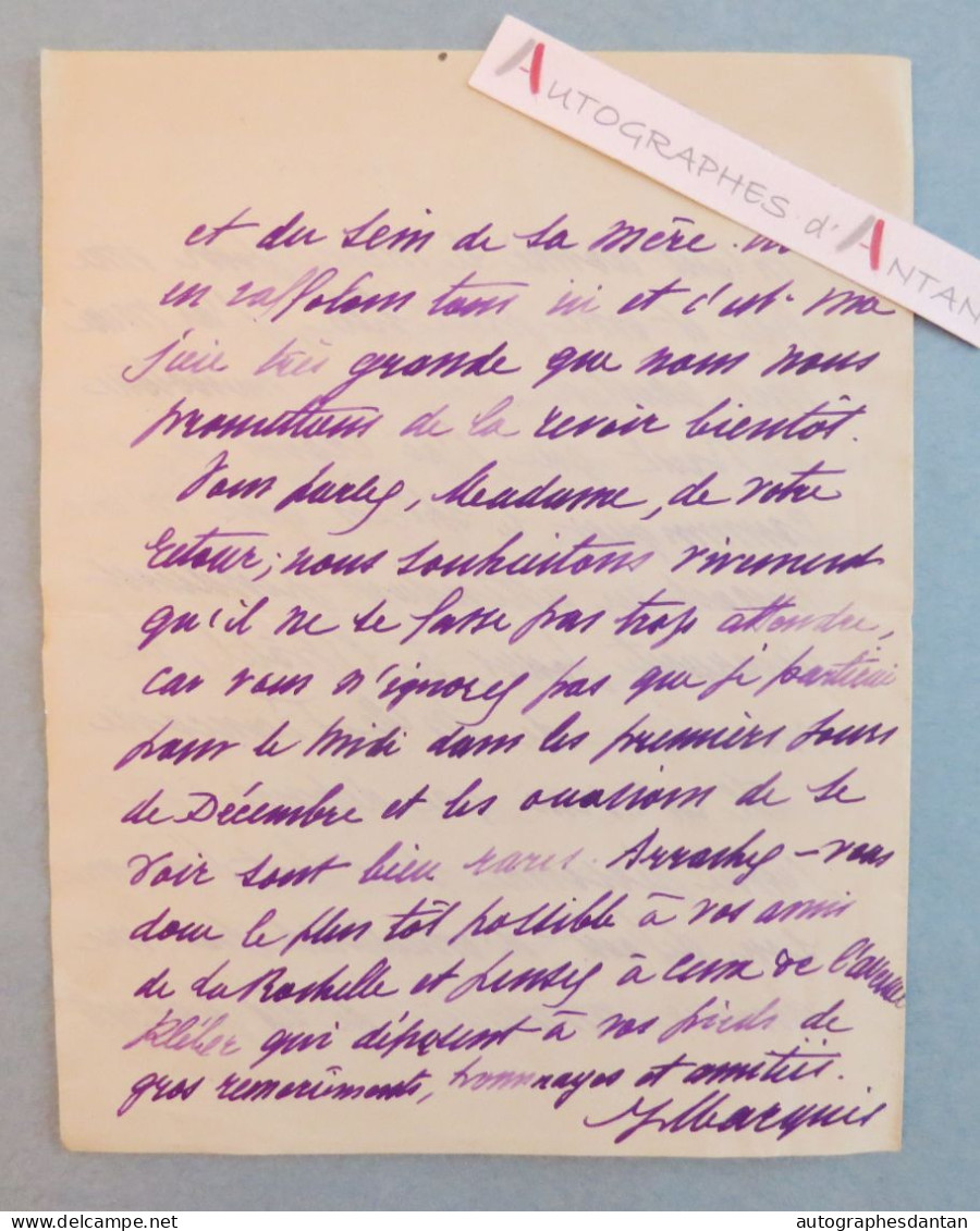 ● L.A.S 1913 Vice Amiral René Julien MARQUIS - Né à Rochefort En Charente Maritime Décédé à Nice - Lettre Autographe - Politiques & Militaires