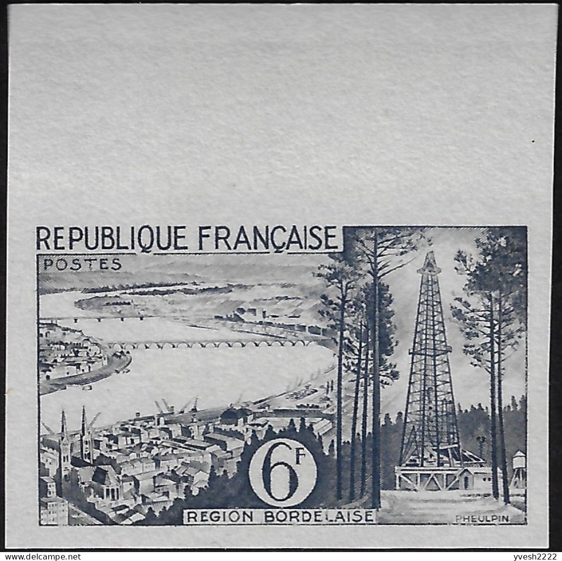 France 1955 Y&T 1036, Essai De Couleurs. Région Bordelaise, Puits De Pétrole à Parentis En Born, Landes - Pétrole