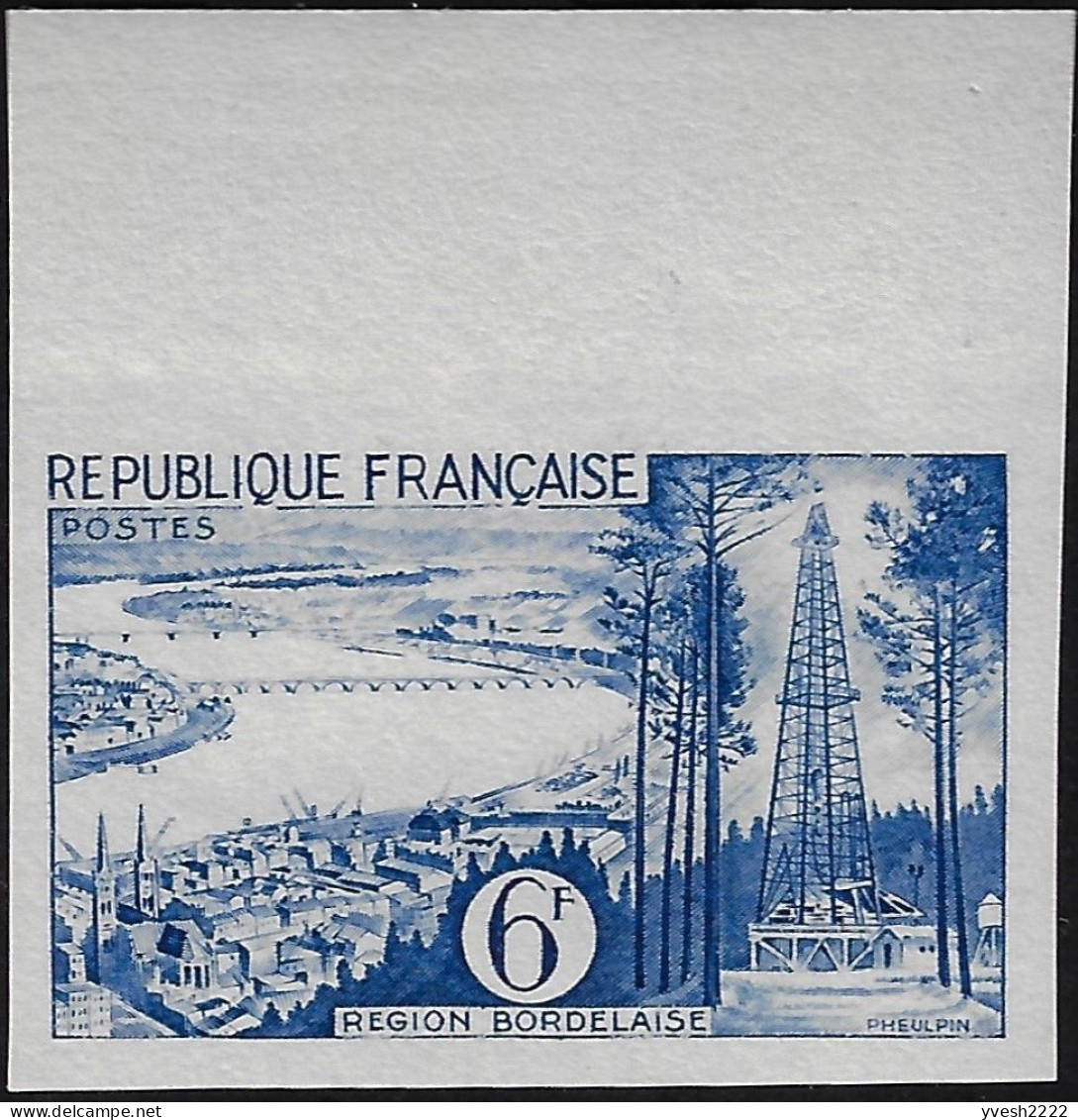 France 1955 Y&T 1036, Essai De Couleurs. Région Bordelaise, Puits De Pétrole à Parentis En Born, Landes - Aardolie