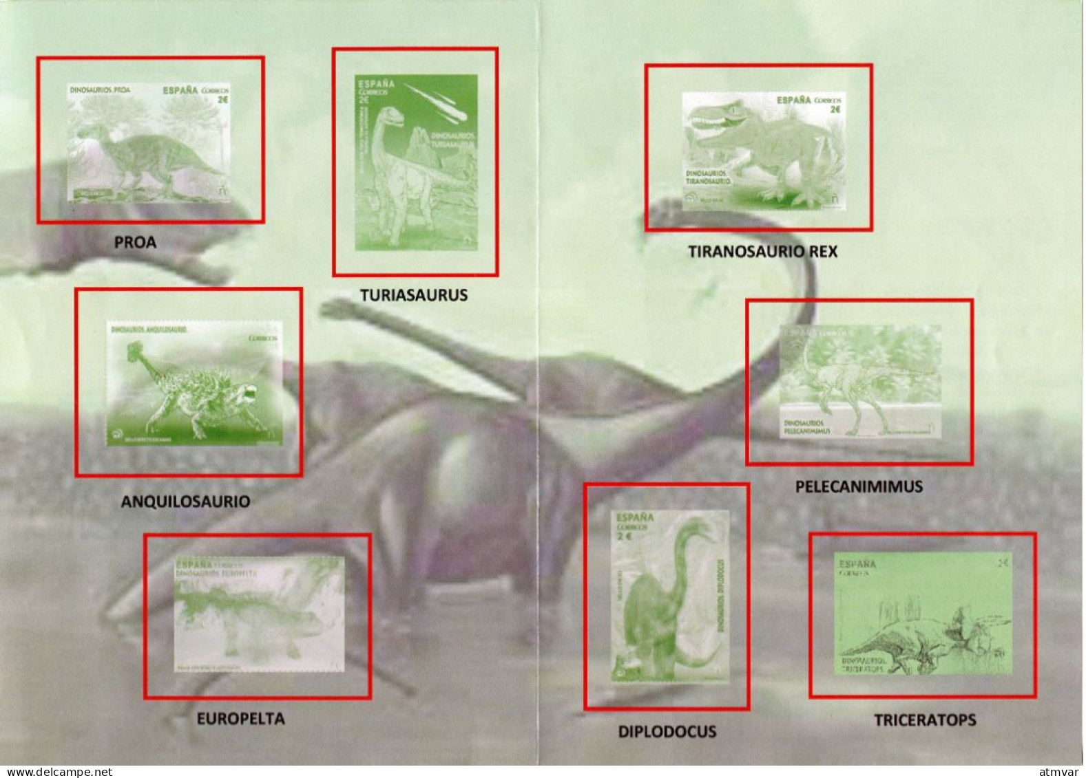 ESPAÑA (2015-2016) Dinosaurios, Dinosaurs, Dinosaures, Dinosaurier - Diplodocus, Triceratops, Turiasaurus, Proa, Rex, .. - Plaatfouten & Curiosa