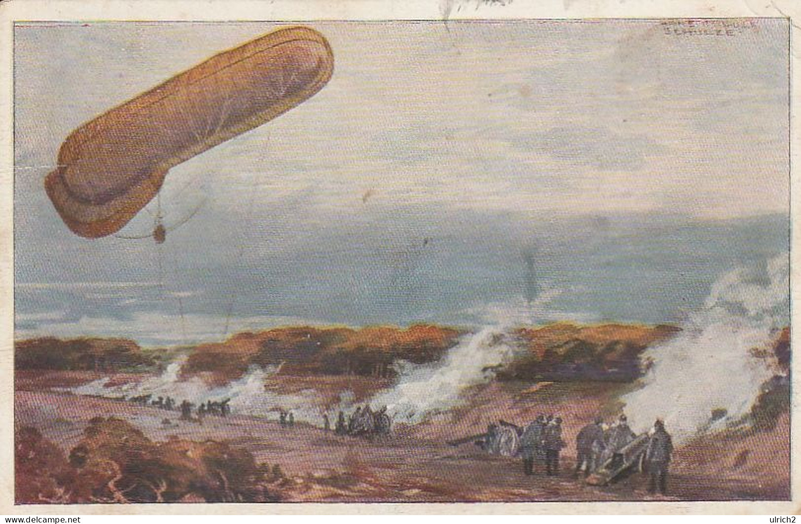 AK Fesselballon Unsere Artilleriewirkung Beobachtend - Prof. Schulze - Patriotika - 1915  (68650) - Luchtballon