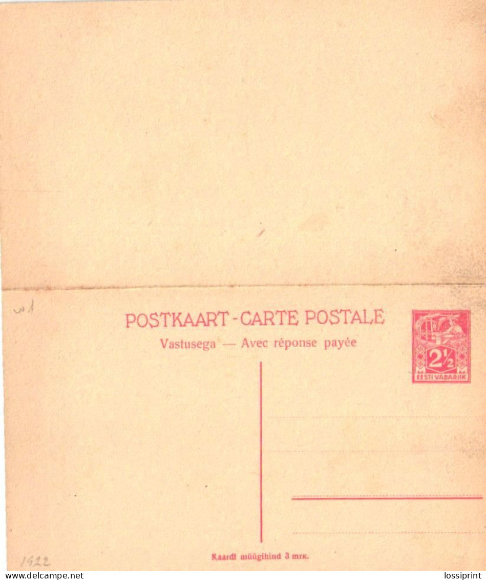 Estonia:Postal Stationery 2½ Weaver With Answer Card 2½ Weaver, 1922 - Estonia