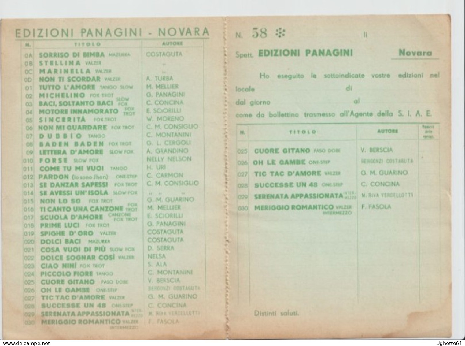 Calendario 1935 Edizioni Musicali Panagini Novara - Klein Formaat: 1921-40