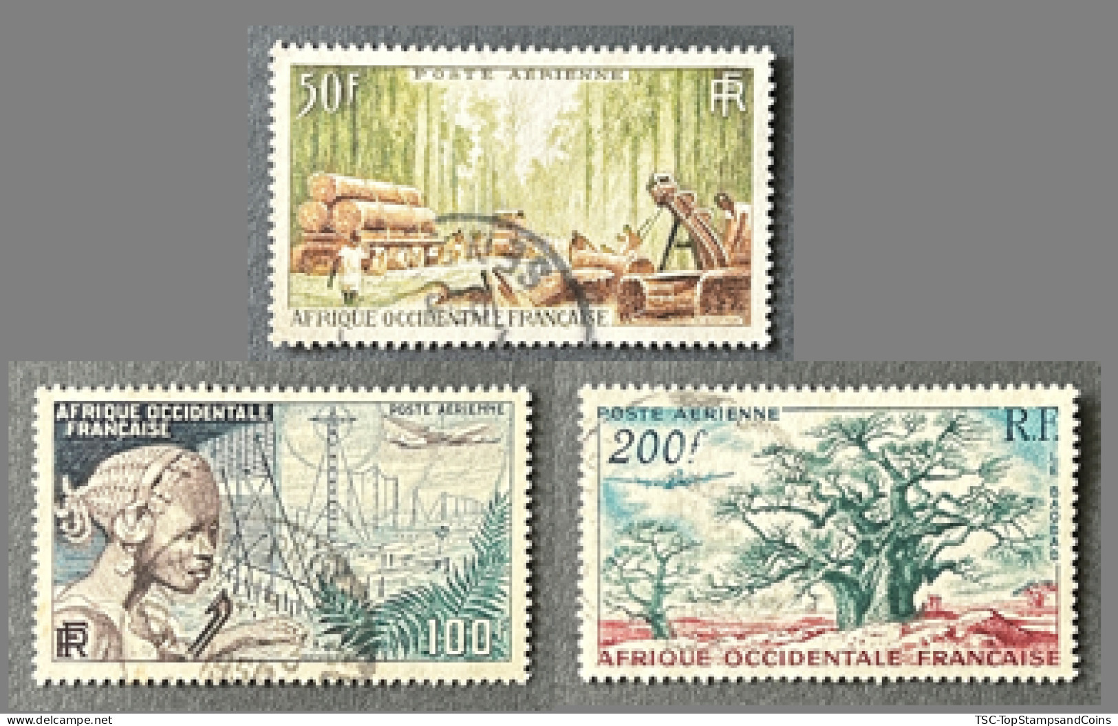 FRAWAPA018-20U - Airmail - Local Views - Complete Set Of 3 Used Stamps - AOF - 1954 - Gebraucht