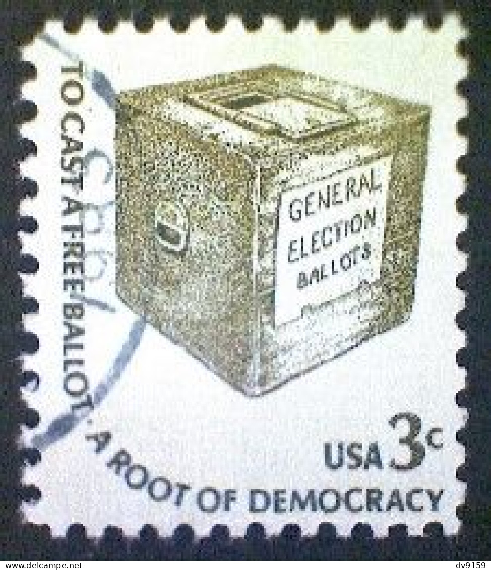 United States, Scott #1584, Used(o), 1977, Americana Series: Ballot Box, 3¢, Olive On Greenish - Oblitérés