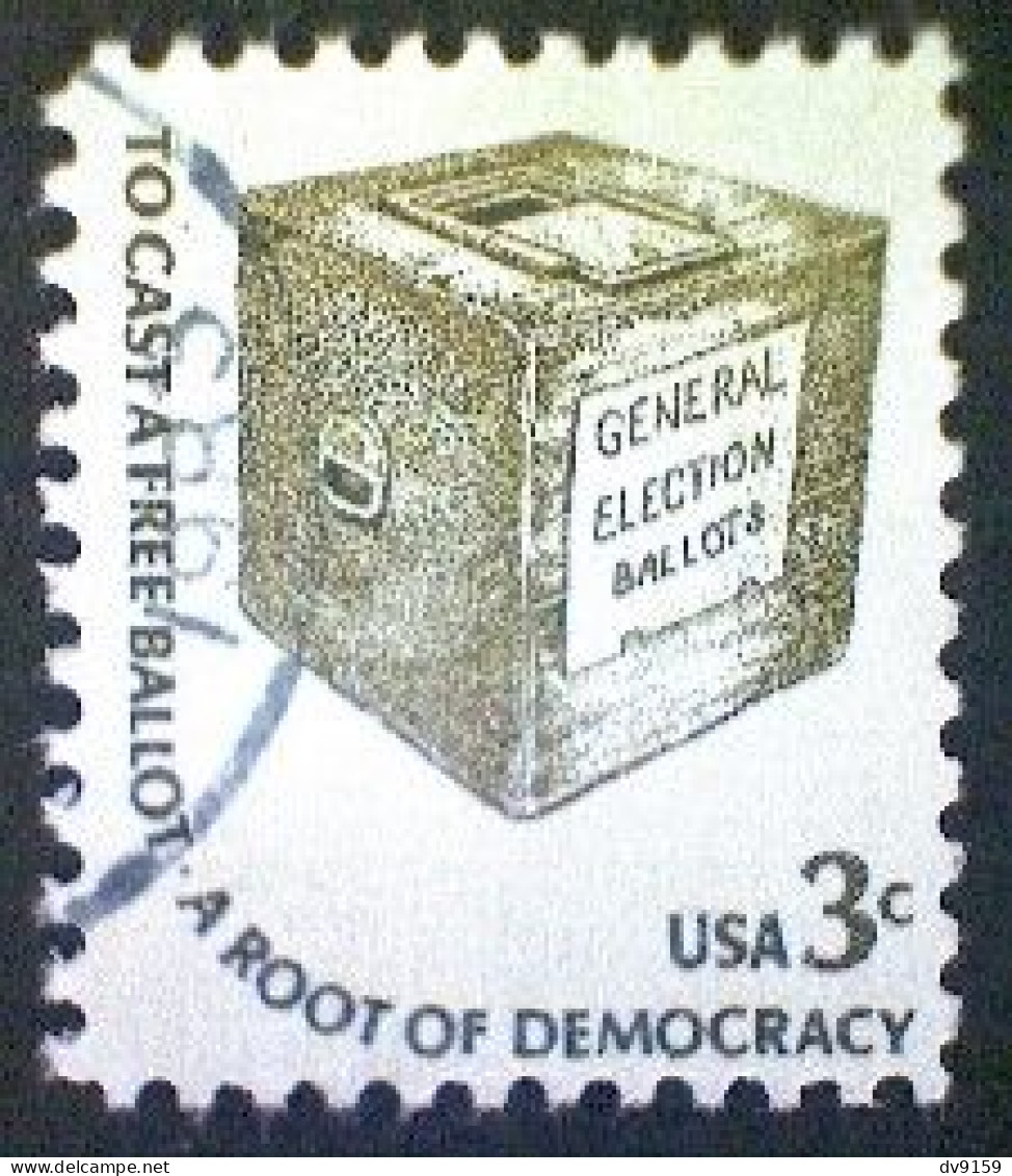 United States, Scott #1584, Used(o), 1977, Americana Series: Ballot Box, 3¢, Olive On Greenish - Usati