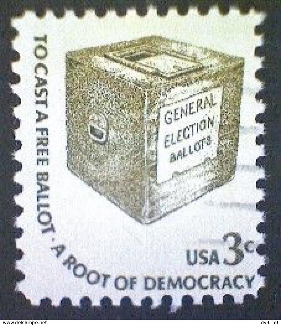 United States, Scott #1584, Used(o), 1977, Americana Series: Ballot Box, 3¢, Olive On Greenish - Oblitérés