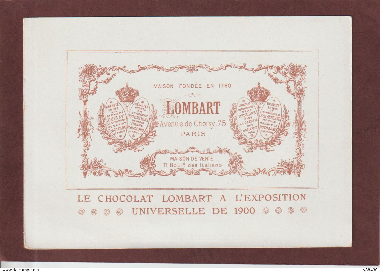 Chocolat LOMBART - Expo. Universelle De 1900 à PARIS - PORTE MONUMENTALE Au COURS LA REINE - Lombart