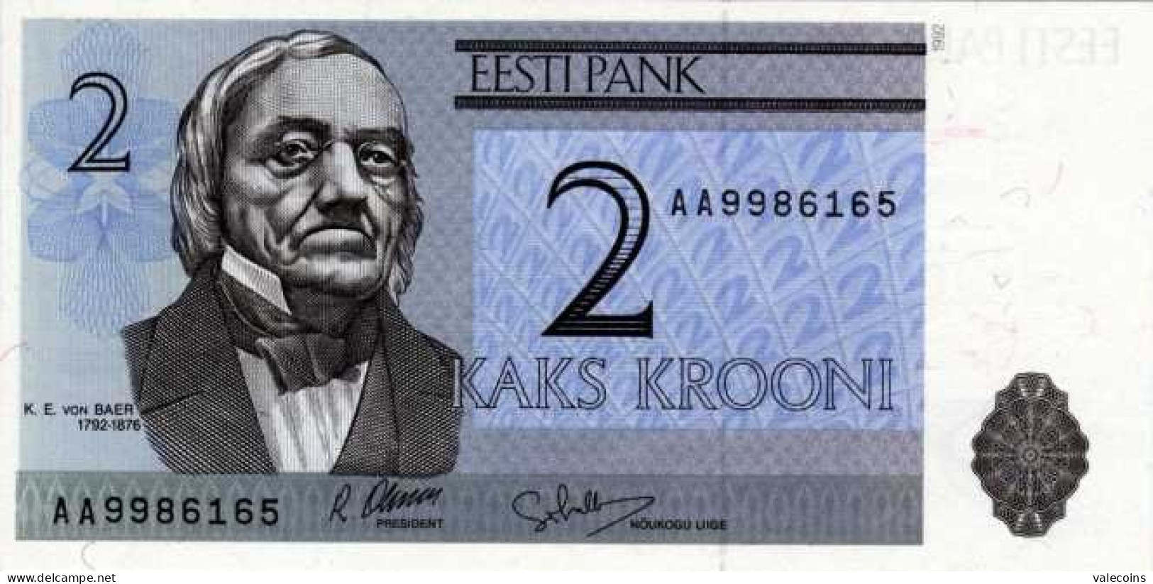 ESTONIA EESTI - 1992 - 2 Krooni - P. 70 - Serie AA - FDS/UNC - Estonie