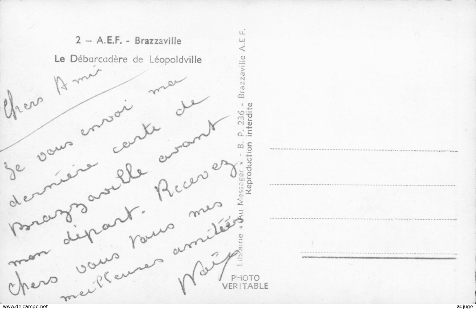 CPSM  Pf   CONGO - A.E.F.  BRAZZAVILLE - Le Débarcadère De LÉOPOLDVILLE ** Cf. Scans - Brazzaville