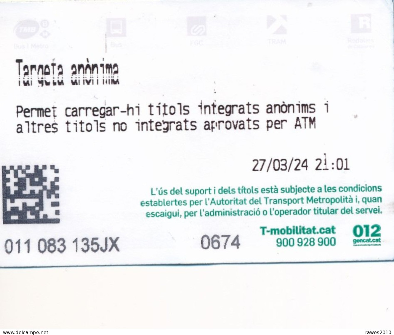 Spanien Barcelona Fahrkarte T-Mobilitat (10 Fahrten) Bus + Strassenbahn 2024 - Elektronisches Ticket Ab 01.01. 2024 - Europe