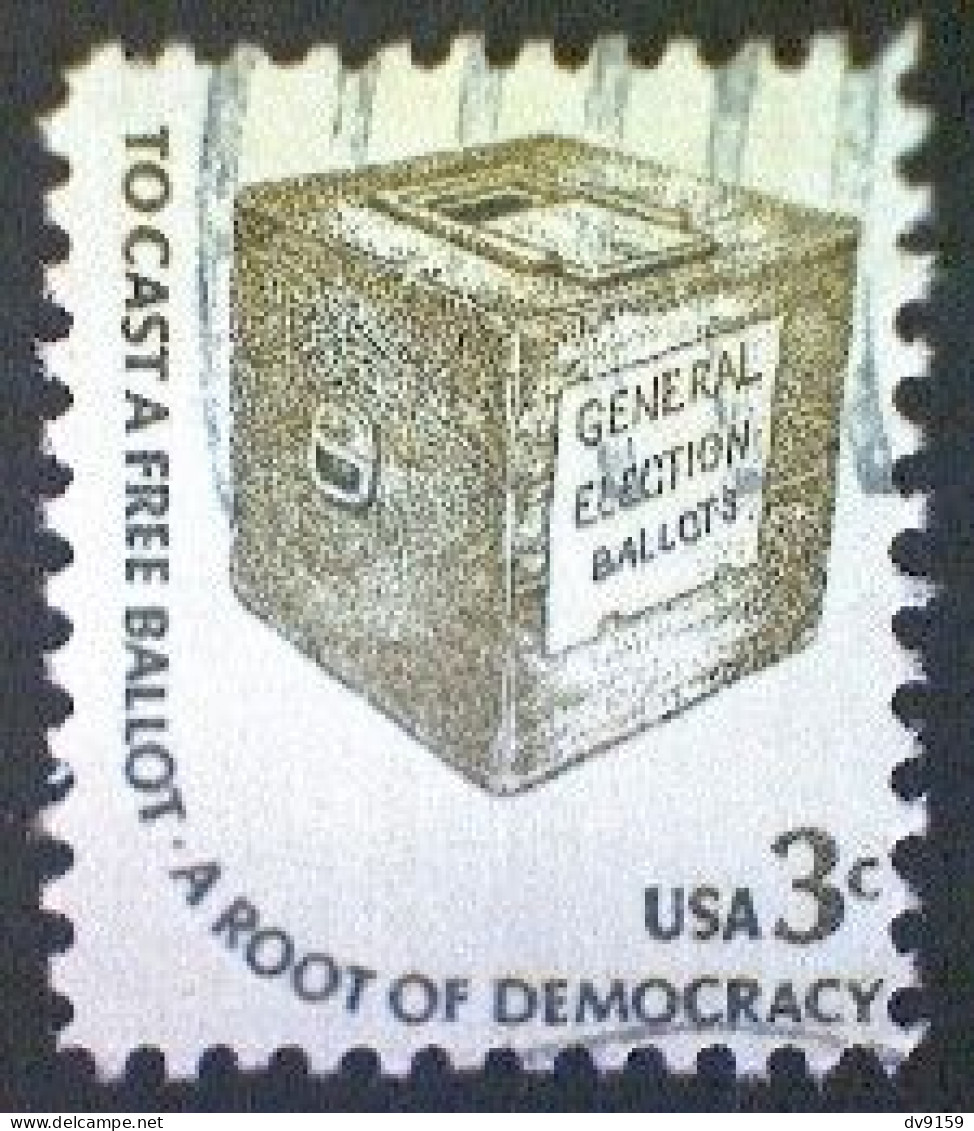 United States, Scott #1584, Used(o), 1977, Americana Series: Ballot Box, 3¢, Olive On Greenish - Usados