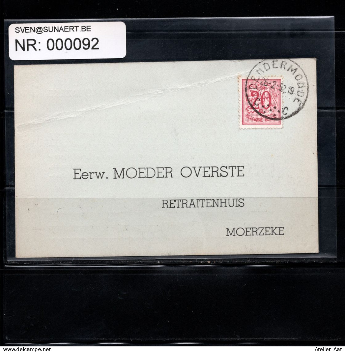 Postkaart: Puntstempel: Dendermonde  26-2-1952 + COB 851 - Oblitérations à Points