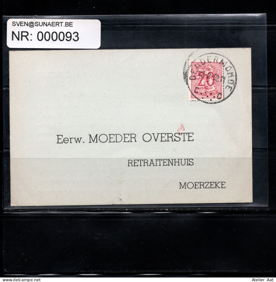 Postkaart: Puntstempel: Dendermonde  22-2-1952 + COB 851 - Punktstempel