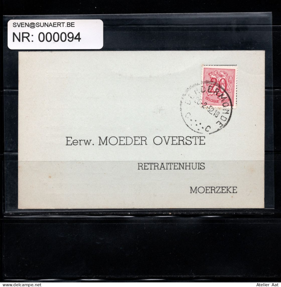 Postkaart: Puntstempel: Dendermonde  20-2-1952 + COB 851 - Punktstempel