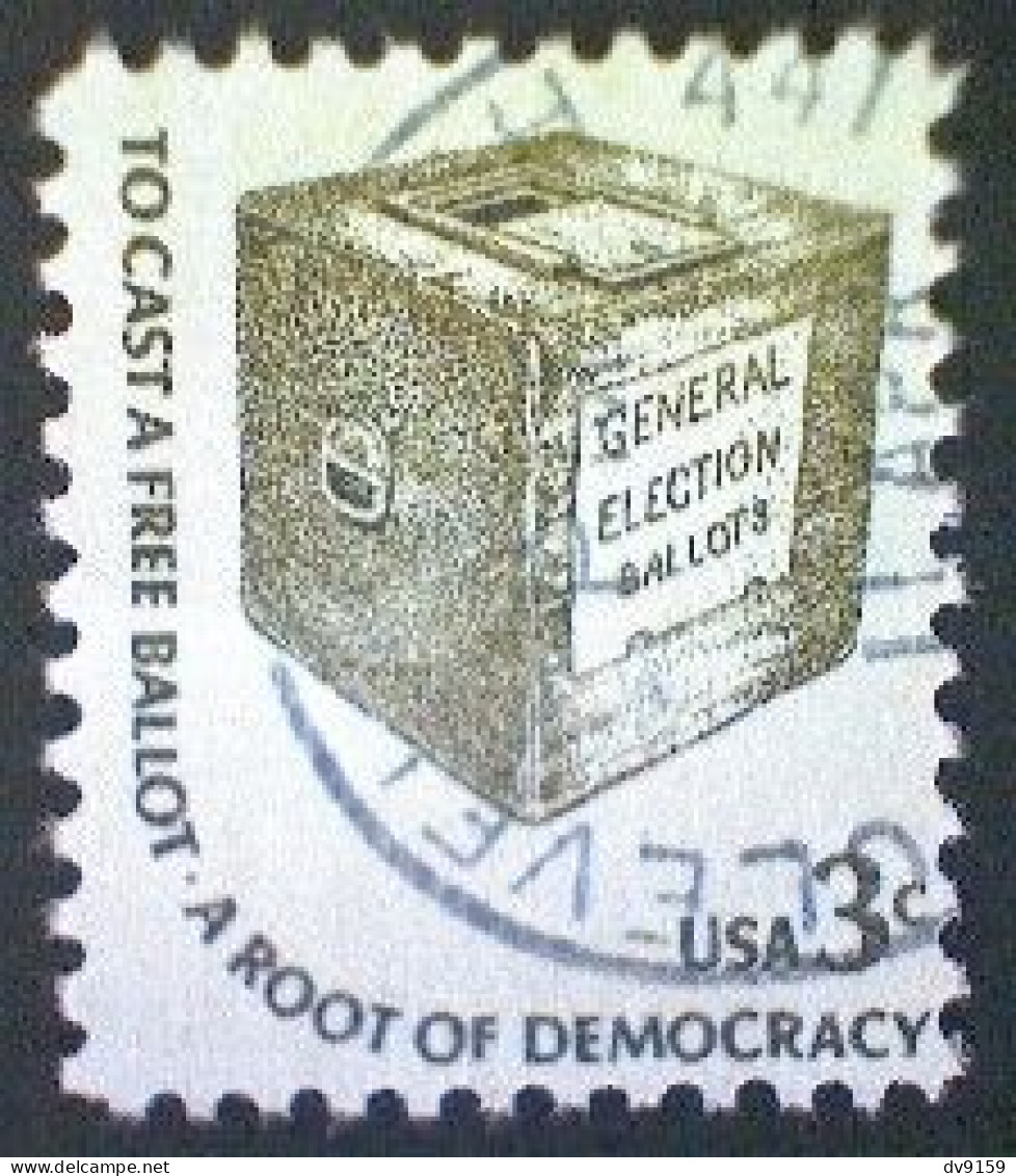 United States, Scott #1584, Used(o), 1977, Americana Series: Ballot Box, 3¢, Olive On Greenish - Gebruikt