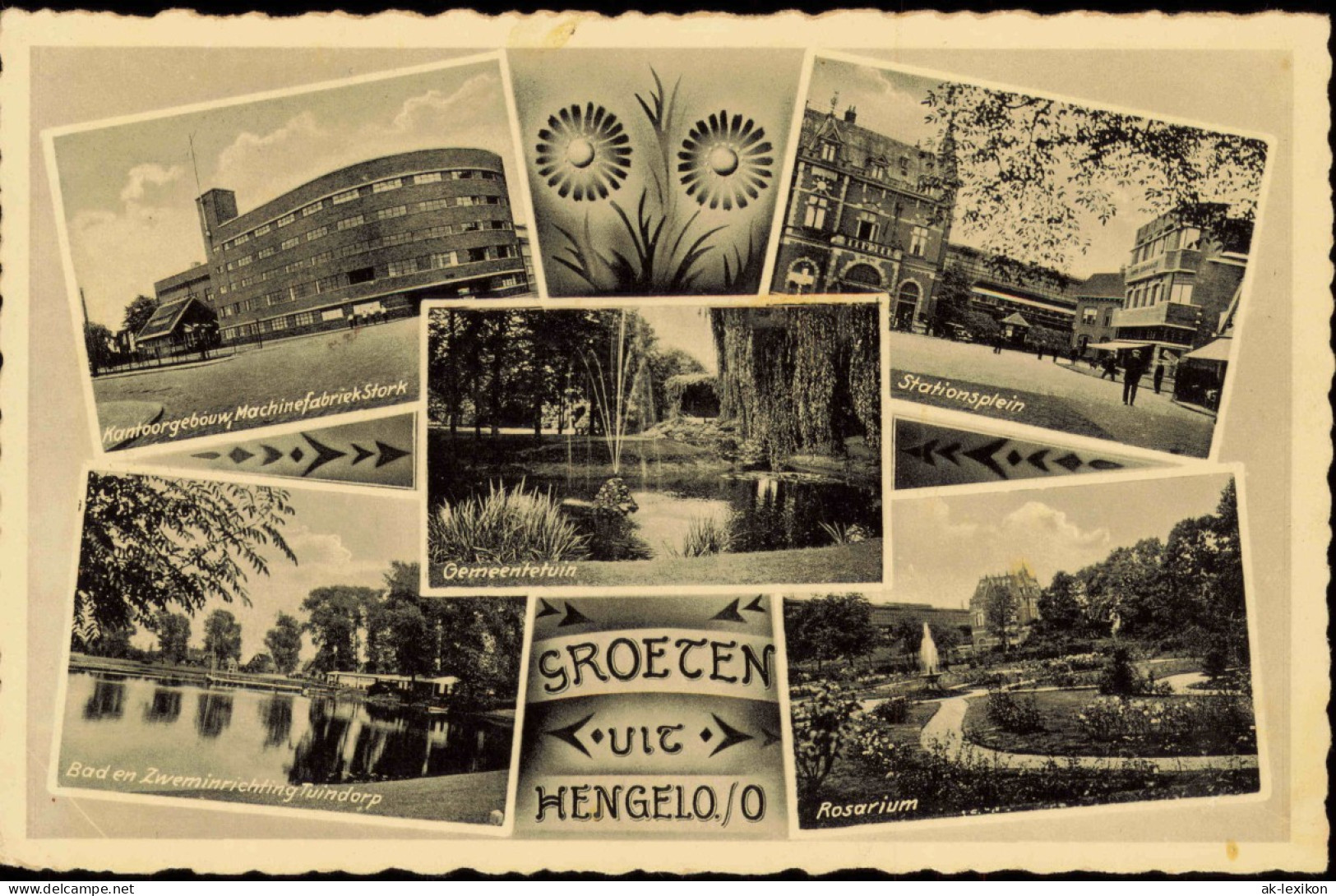 Postkaart Hengelo Gemeentetuin Stationsplein Rosarium MB 1935 - Hengelo (Ov)