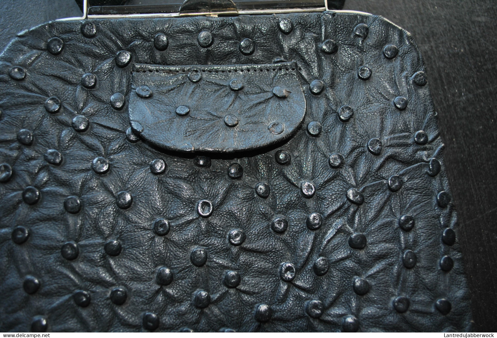 Rare Sac à Main (19 X 23,5 Cm) En Cuir (d'Autruche??) Et Métal Chromé Années 1930 1940 Sans Marque - Minaudière Art Déco - Borse E Borsette