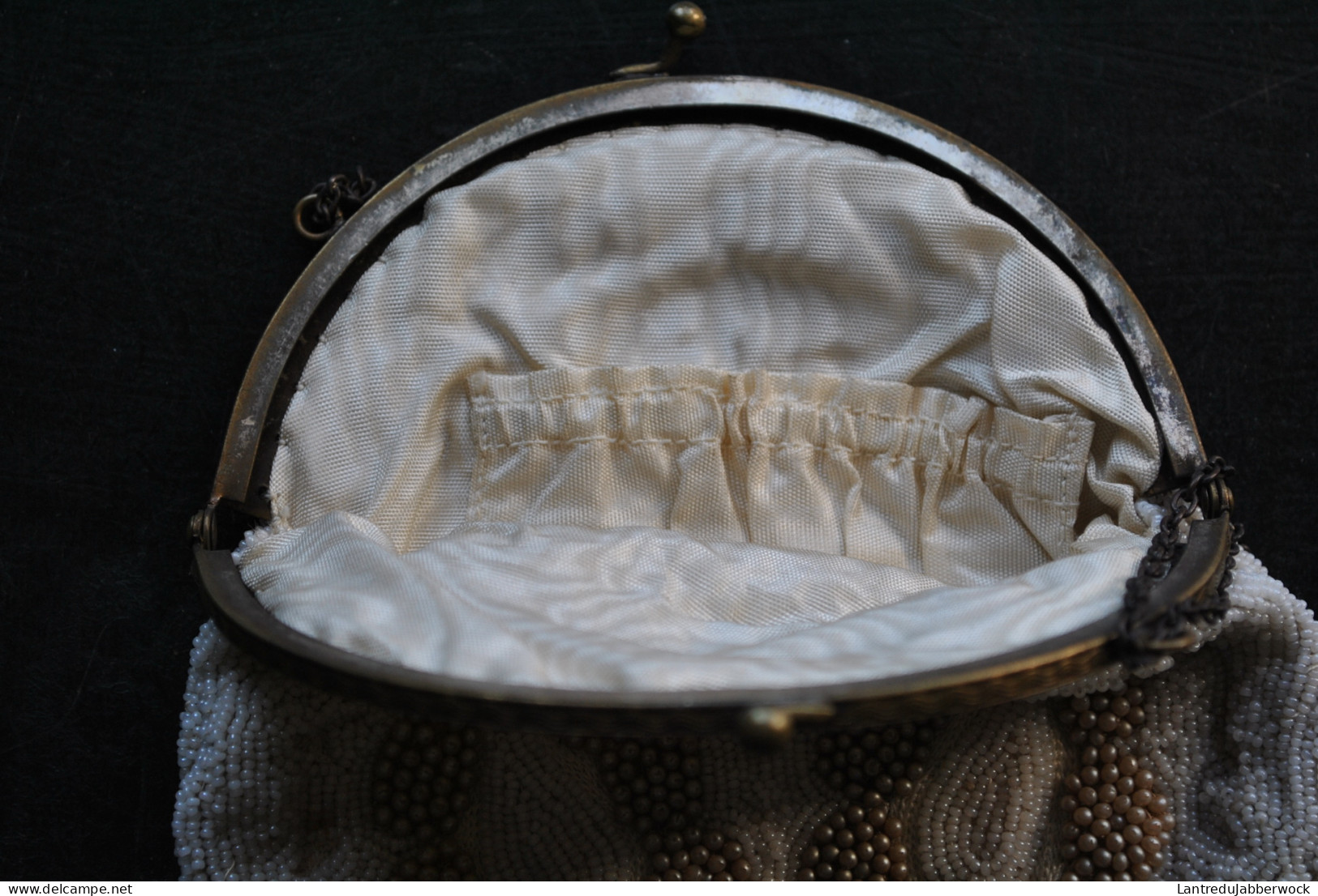 Rare Aumonière (15.5 x 14 cm) perles et métal doré années 1890 1900 1920 sans marque - minaudière Art Nouveau sac deco