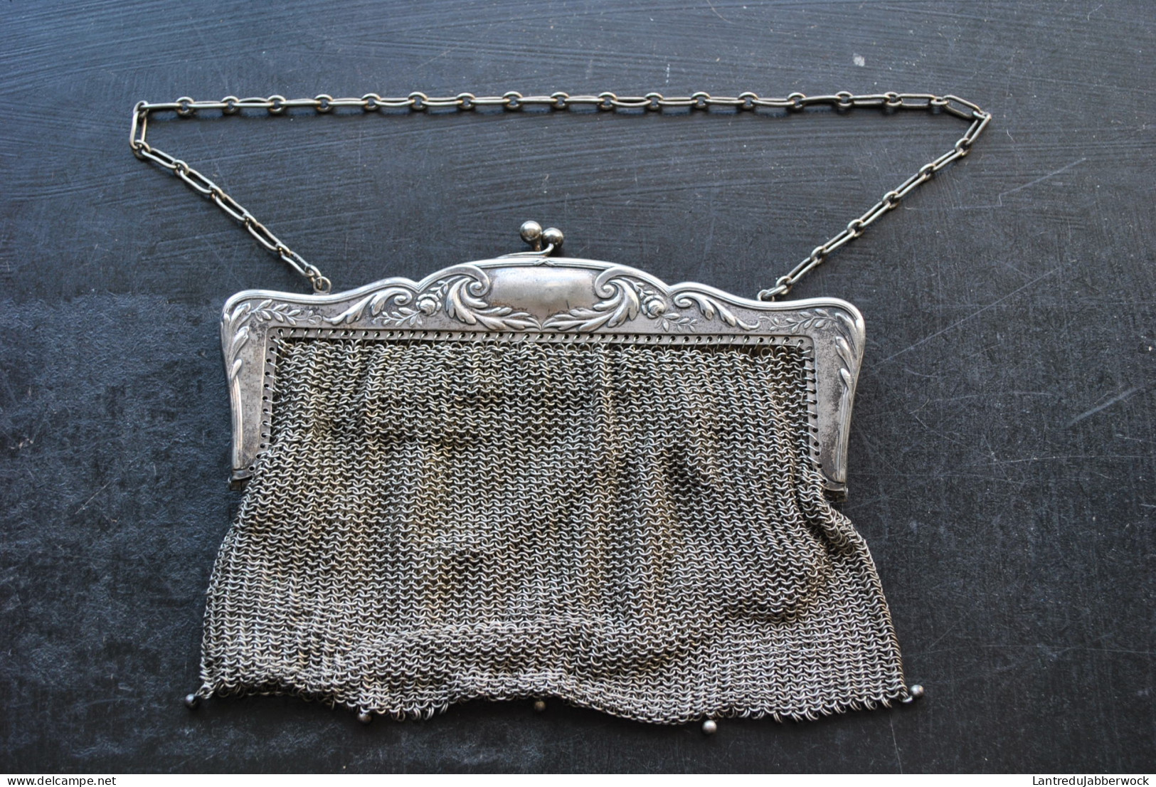 RARE Aumonière (18 X 13.5 Cm) En Mailles Et Métal Argenté ALPACCA Années 1890 1900 1920 - Minaudière Art Nouveau Sac  - Bolsos Y  Billeteras