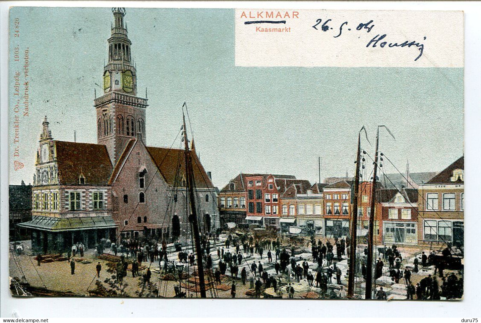 Pionnière Couleur Dos Simple Voyagé 1904 * ALKMAAR Kaasmarkt (Marché Aux Fromages )  Très Animée - Alkmaar