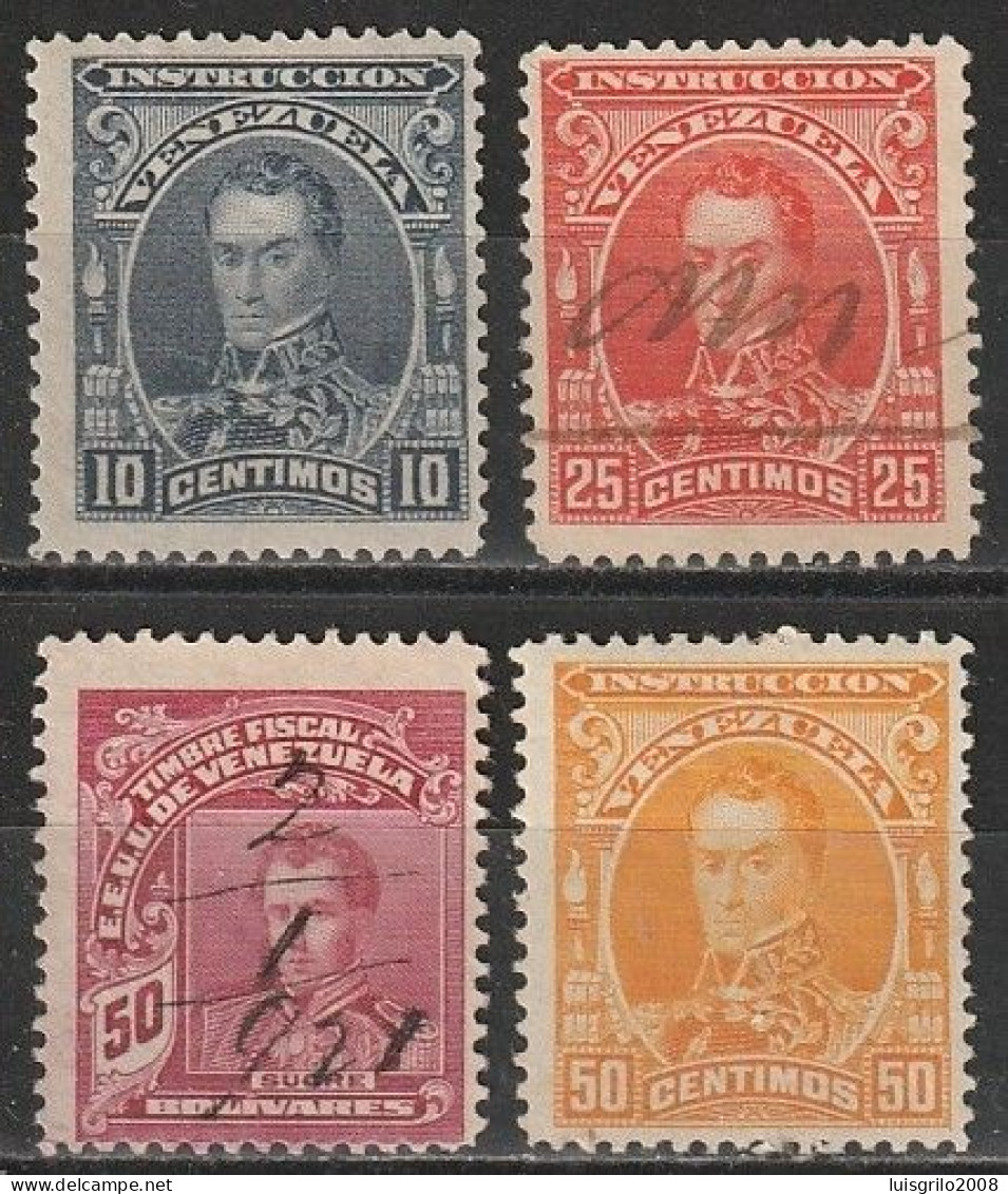 Revenue/ Fiscaux, Venezuela 1904 - Instruccion/ Timbre Fiscal -|- 10, 25, 50 Centimos + 50 Bolivares - Venezuela