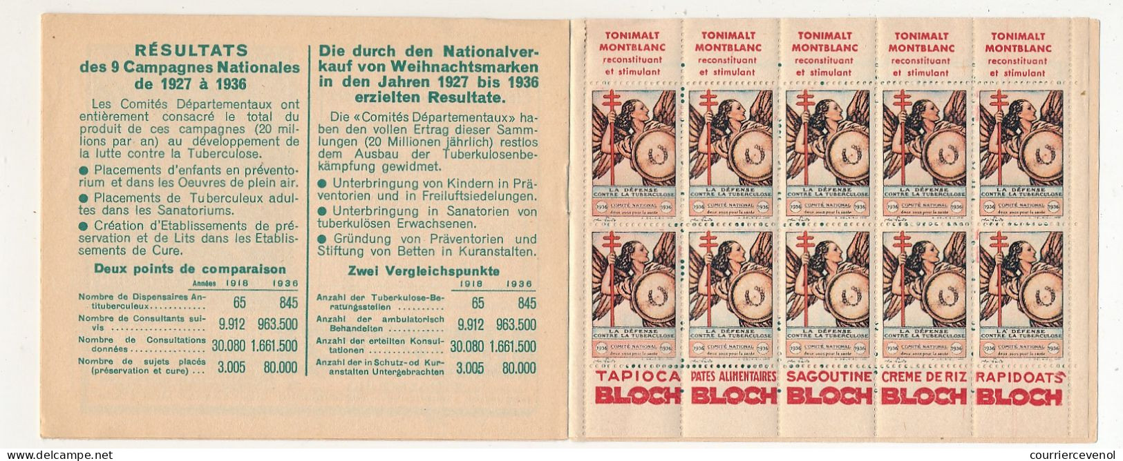 Carnet anti-tuberculeux 1936 Association Alsacienne Lorraine contre la Tuberculose - Bilingue - 20 Timbres 10cts / 2F