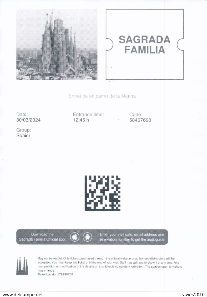 Spanien Barcelona Eintrittskarte Senior 2024 Sagrada Famlia Kathedrale - Nur Elektronische Tickets Buchbar - Tickets D'entrée