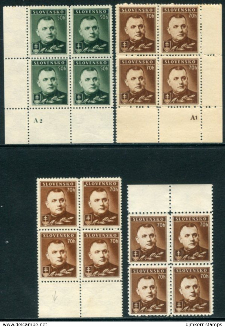 SLOVAKIA 1939-42 Tiso Definitive Blocks Of 4 MNH / **  Michel 67-68Y, 68X, 68YC - Unused Stamps