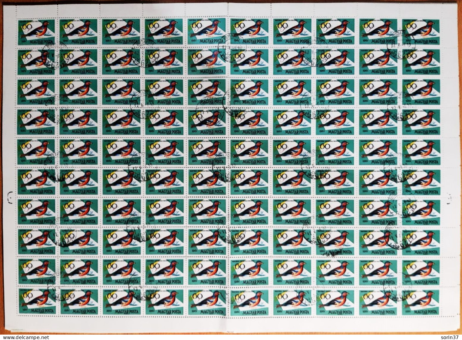 Hungria Pliego 100 Sellos Año 1961  Usado  Aves - Pajaros - Used Stamps