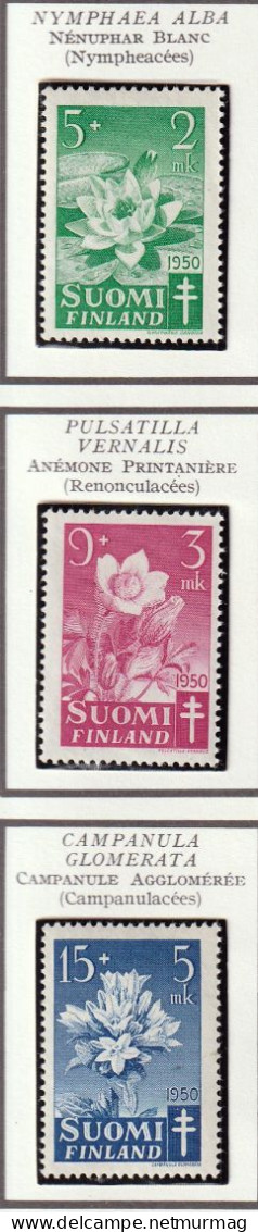 FINLANDE - Flore, Nénuphar, Anémone, Campanule - Y&T N° 368-370 - 1950 - MH - Ongebruikt