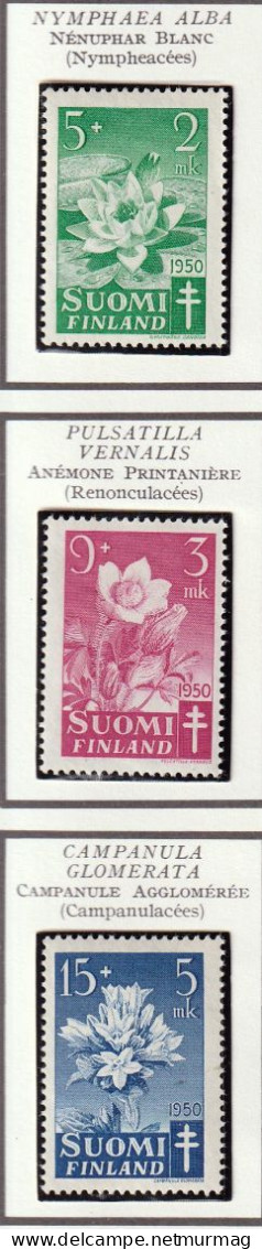 FINLANDE - Flore, Nénuphar, Anémone, Campanule - Y&T N° 368-370 - 1950 - MH - Unused Stamps