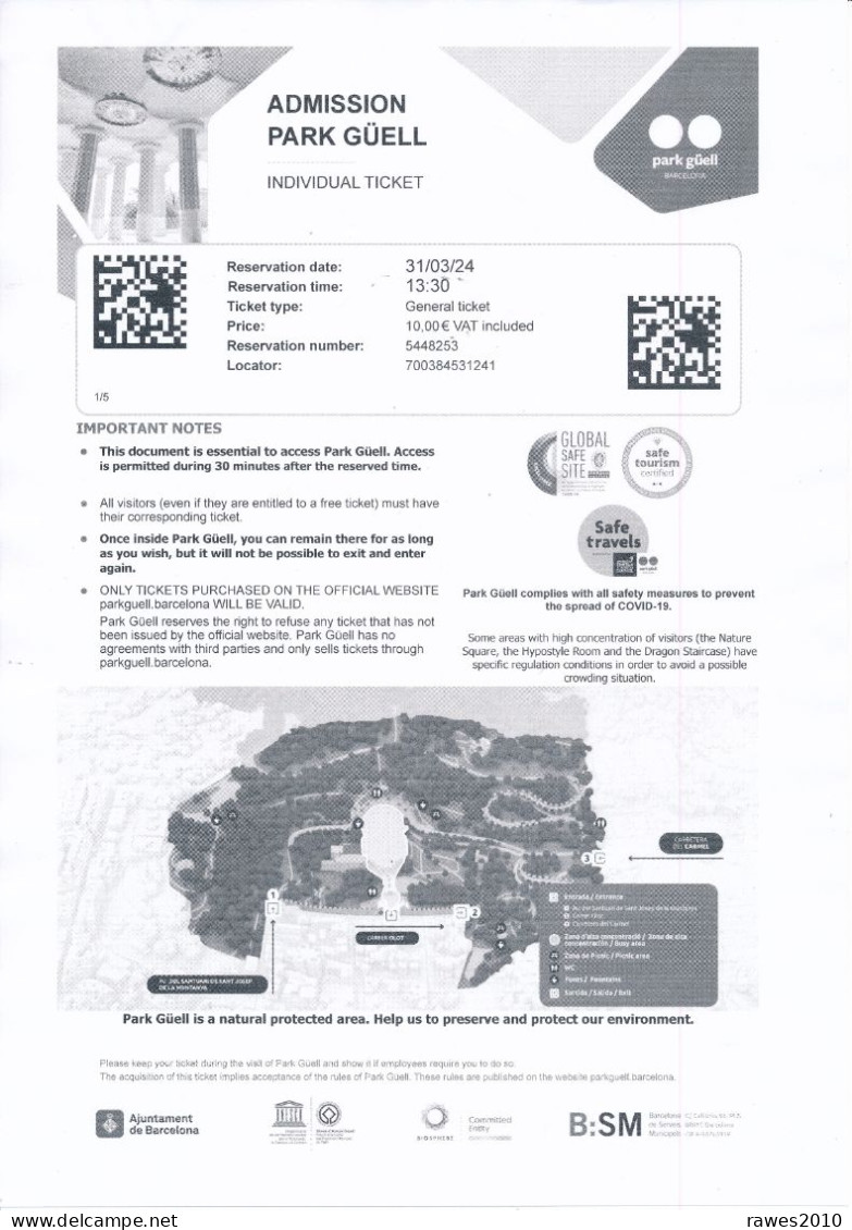 Spanien Barcelona Eintrittskarte General 2024 Park Güell - Nur Elektronische Tickets Buchbar - Biglietti D'ingresso