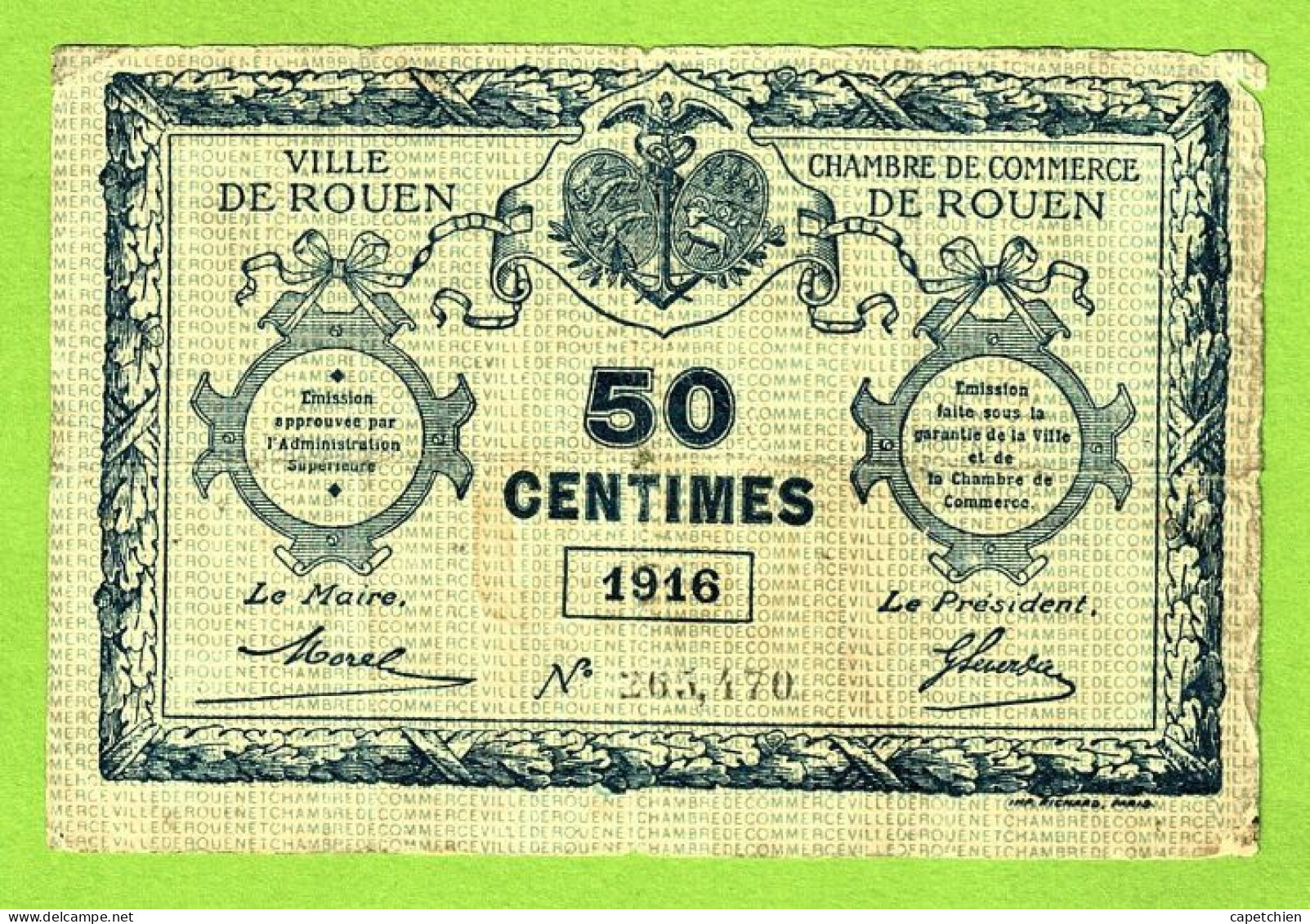 FRANCE / VILLE & CHAMBRE De COMMERCE De ROUEN / 50 CENTIMES /  1916  / N° 265470 - Handelskammer