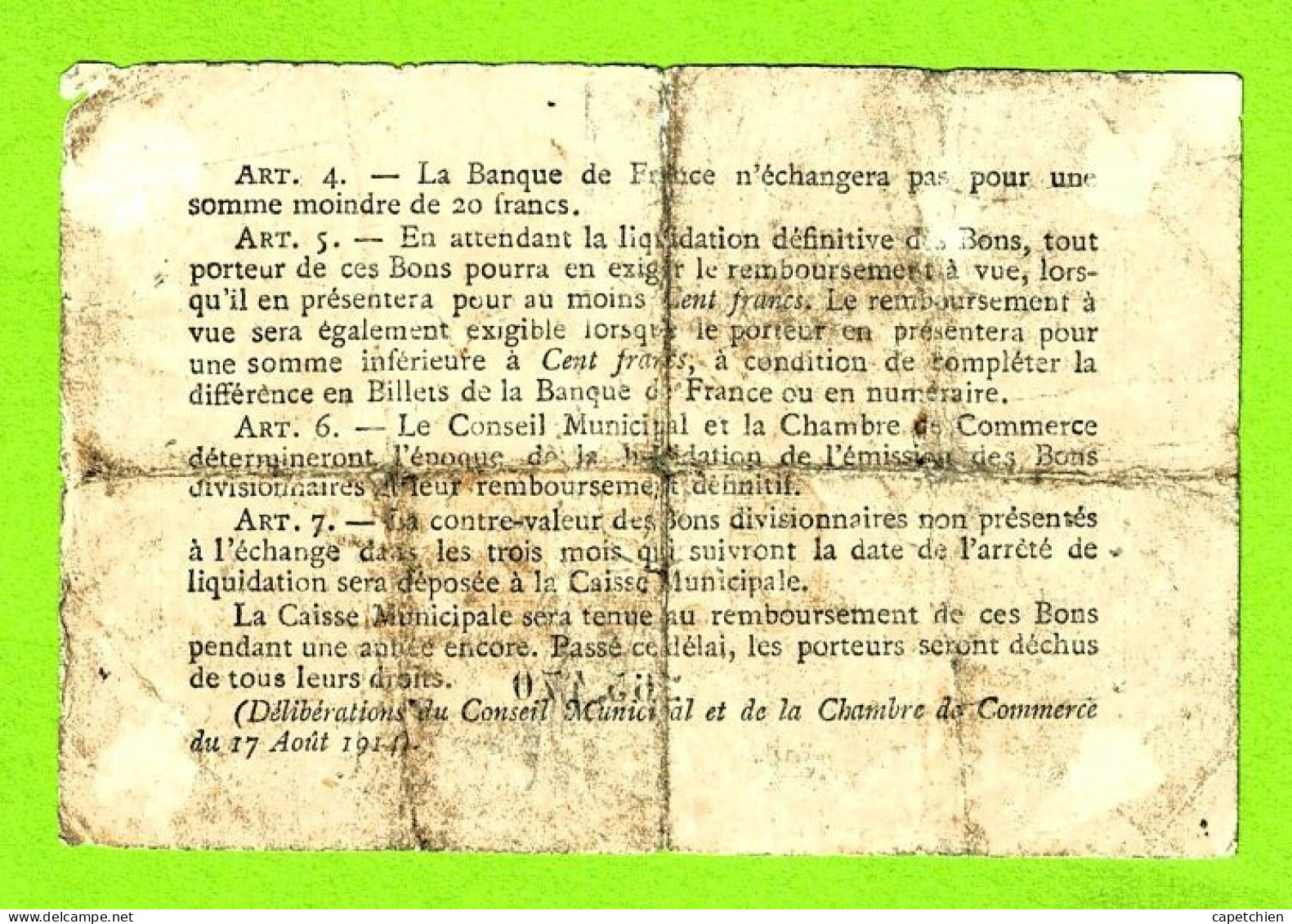 FRANCE / VILLE & CHAMBRE De COMMERCE De ROUEN / 50 CENTIMES /  1916  / N° 265470 - Chambre De Commerce