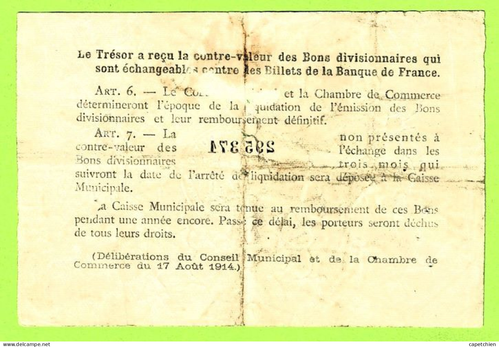 FRANCE / VILLE & CHAMBRE De COMMERCE De ROUEN / 50 CENTIMES /  1918  / EMISSION DE REMPLACEMENT N° 295374 - Handelskammer