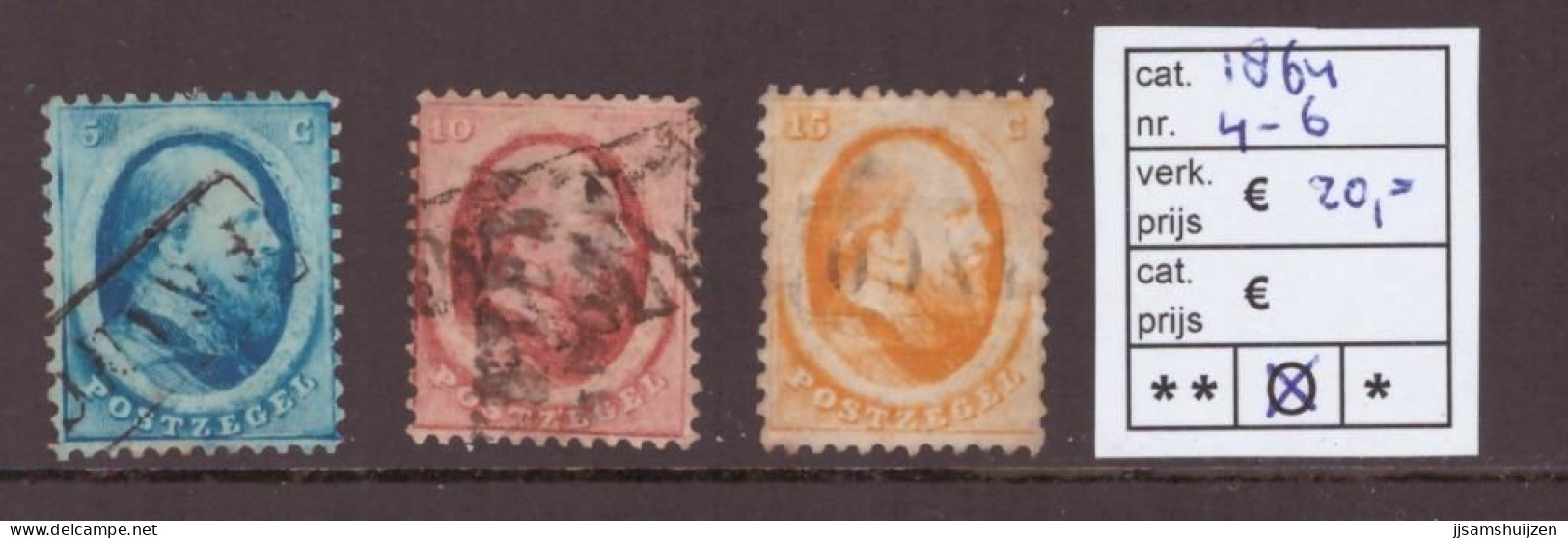 Netherlands Stamps Used 1864,  NVPH Number 4-6, See Scan For The Stamps - Gebraucht