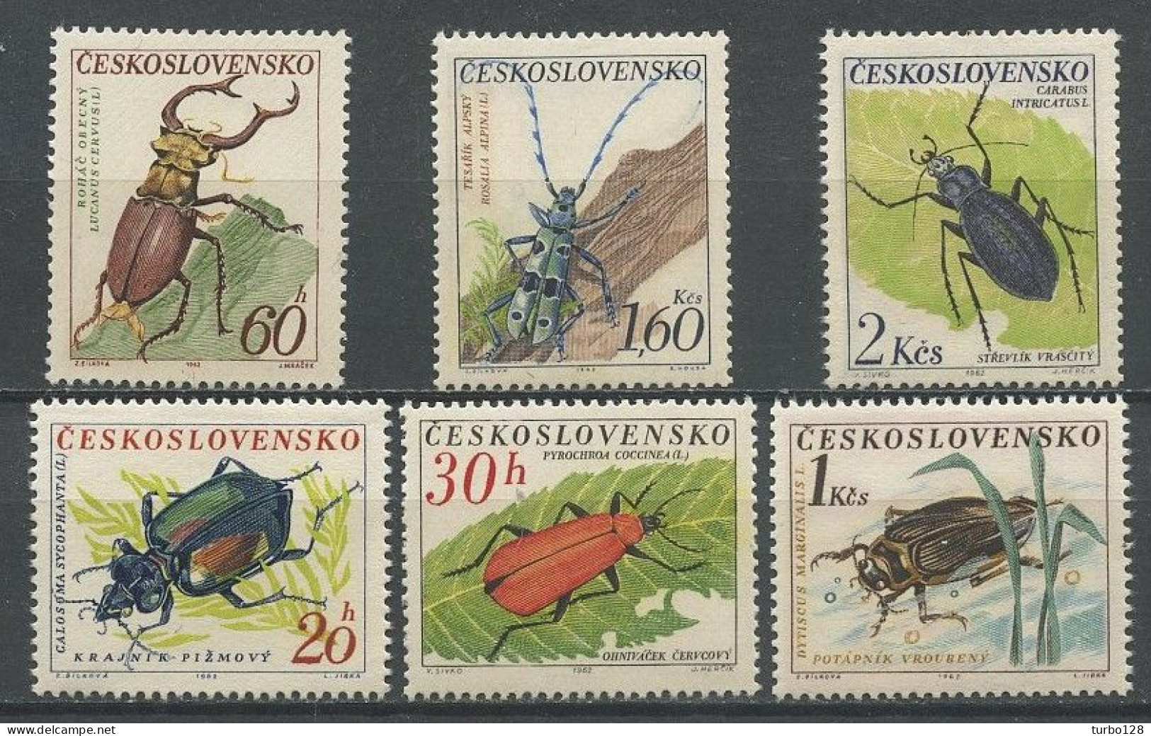 TCHECOSLOVAQUIE 1962 N° 1245/1250 ** Neufs MNH Superbes C 15 € Faune Coléoptères Calosome Sycophante Insectes - Neufs