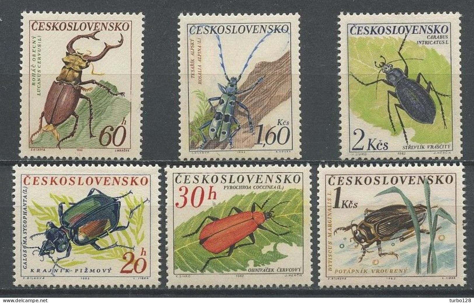 TCHECOSLOVAQUIE 1962 N° 1245/1250 ** Neufs MNH Superbes C 15 € Faune Coléoptères Calosome Sycophante Insectes - Unused Stamps