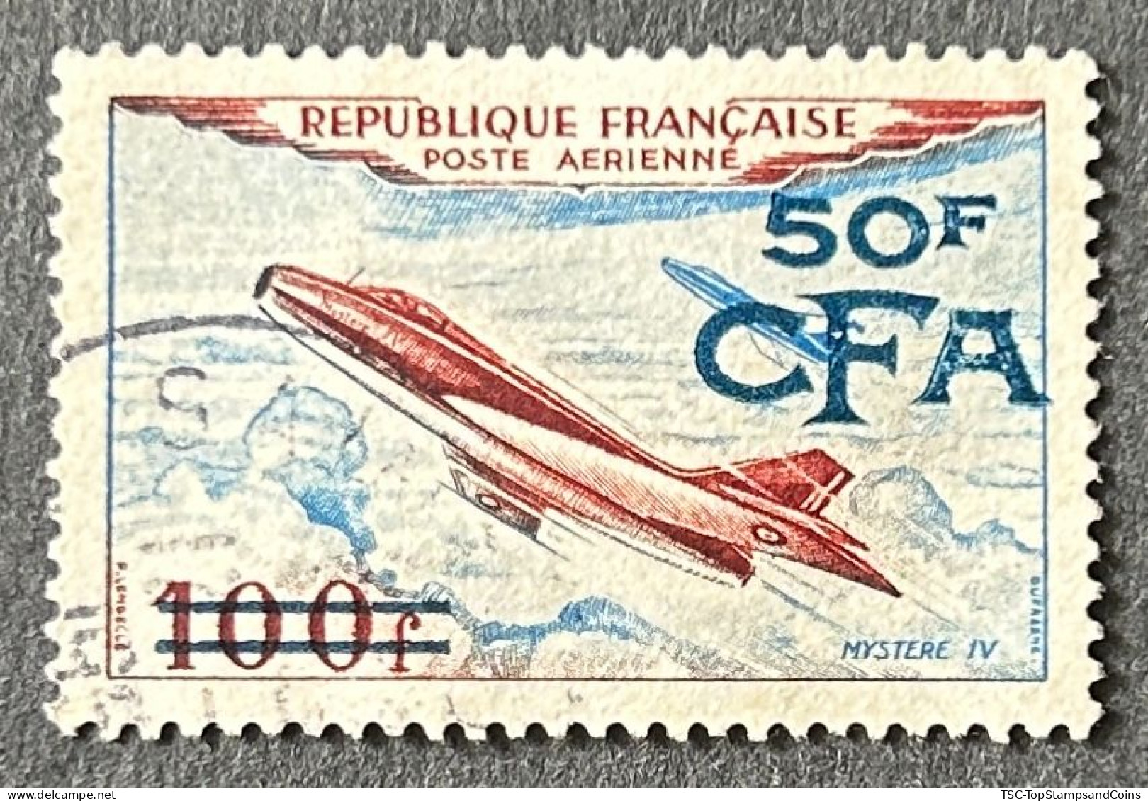 FRAREPA052U - Poste Aérienne - Mystère IV - 100 F Surcharged 50 F CFA Used Stamp - 1954 - France YT PA 52 - Used Stamps