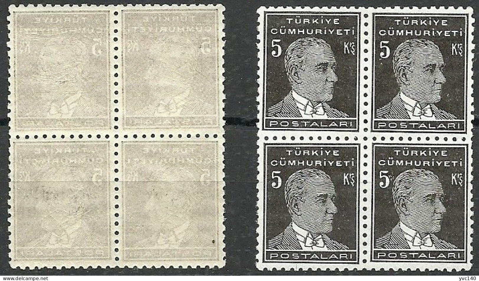 Turkey; 1940 4th Ataturk Issue 5 K. "Abklatsch" ERROR (Block Of 4) - Nuovi