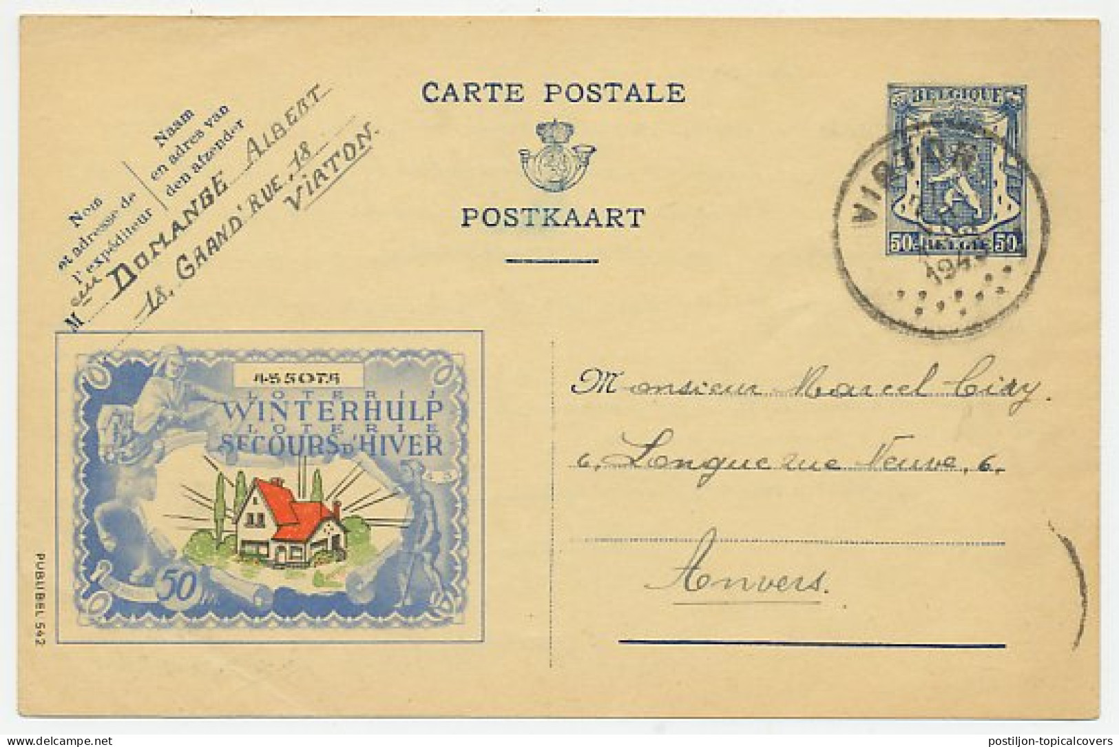 Publibel - Postal Stationery Belgium 1943 Winter Help - Lottery - Sin Clasificación