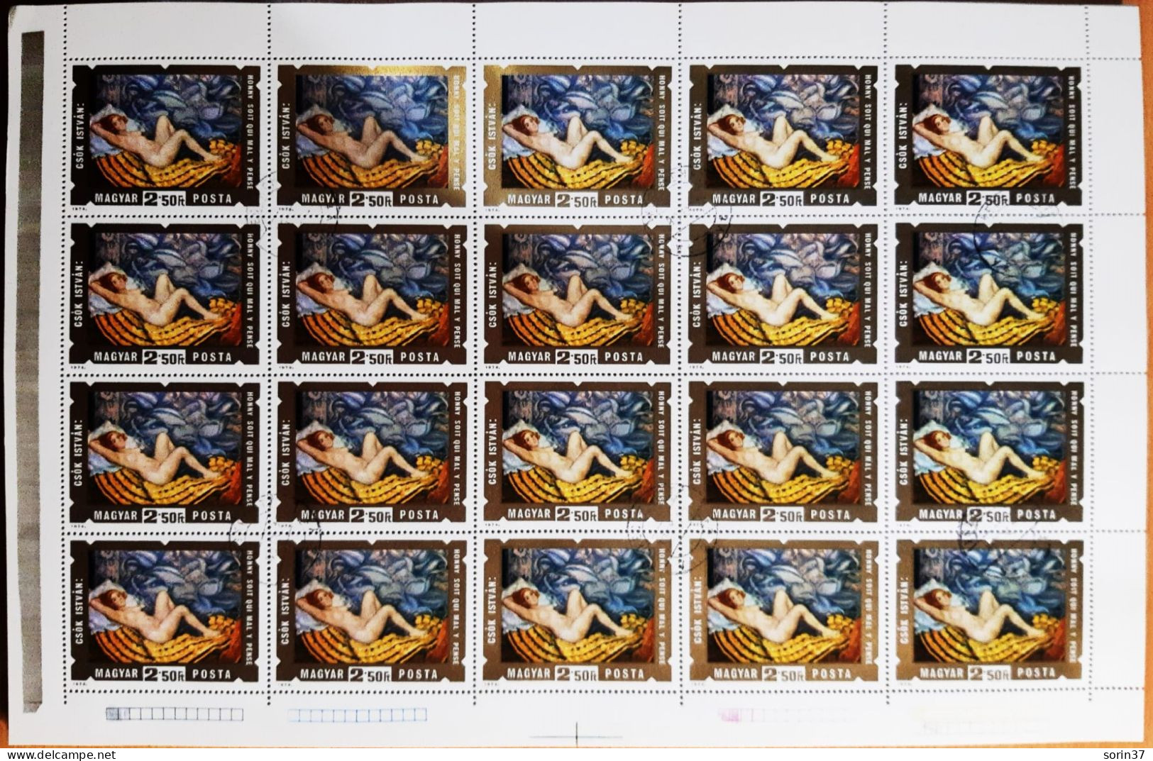 Hungria  Pliego 20 Sellos Año 1974  Usado Pinturas De Desnudos - Used Stamps