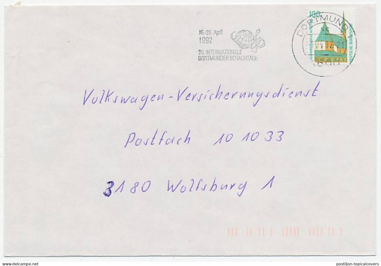Cover / Postmark Germany 1992 Chess Tournament - Dortmund - Sin Clasificación