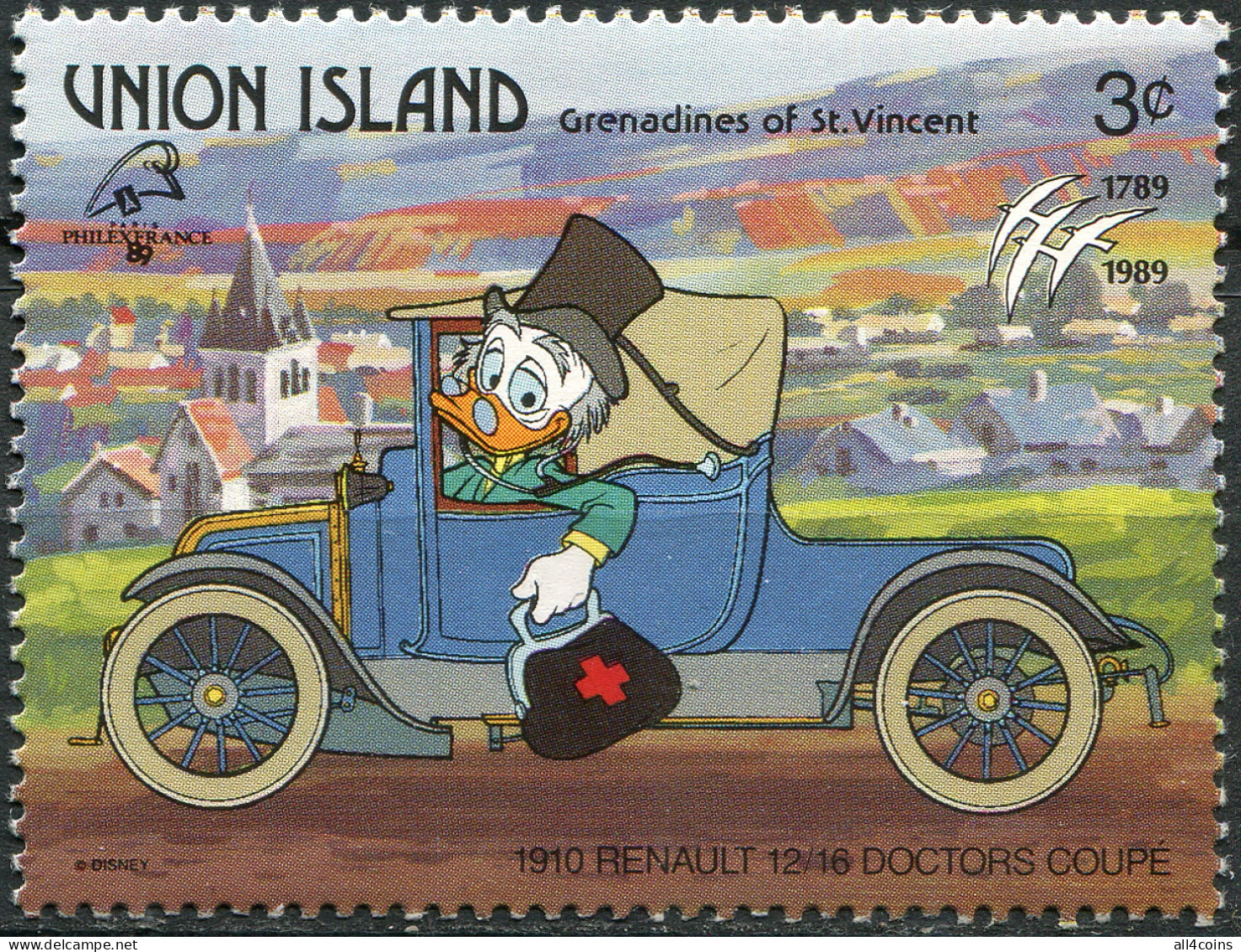 St. Vincent And The Grenadines 1989. Car Renault 12/16 (1910) (MNH OG) Stamp - St.Vincent Und Die Grenadinen