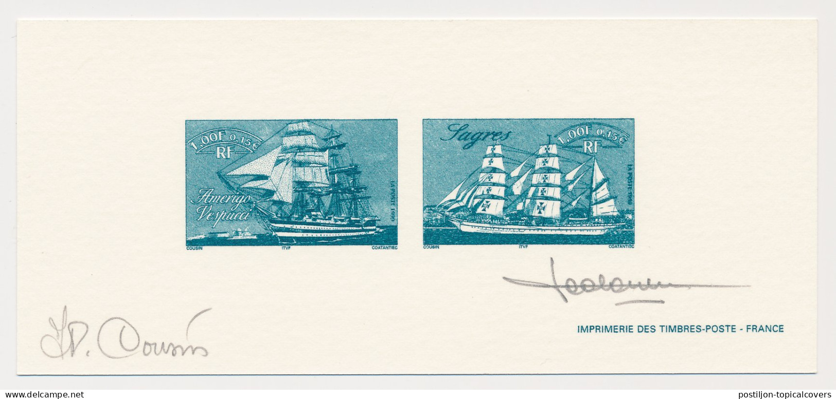 France 1999 - Epreuve / Proof Signed By Engraver Tallship - Sailing Ship - Amerigo Vespucci - Sagres - Barche