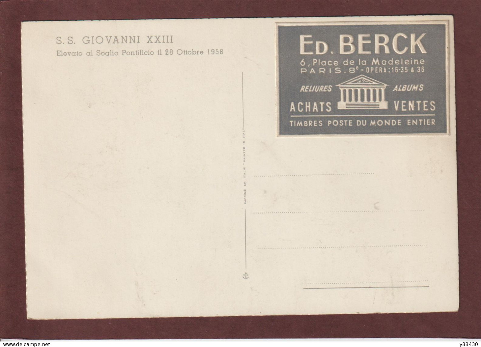 VATICAN - ITALIE - 268 De 1958 - Sa Sainteté Le Pape JEAN XXIII - Carte 1er Jour Le 2 Avril 1959 Au VATICAN - 2 Scan - Briefe U. Dokumente